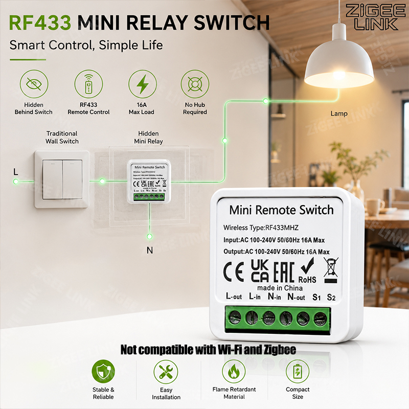 Home Automation Systems Diy - RF433MHz 16A Mini Akıllı Röle Alıcı